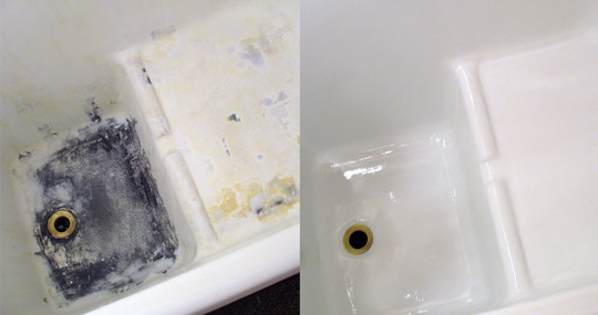Badekar før og efter emaljering lakering