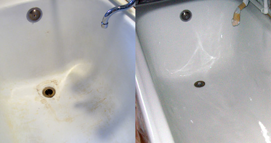 Badekarret før/efter Emaljering lakering